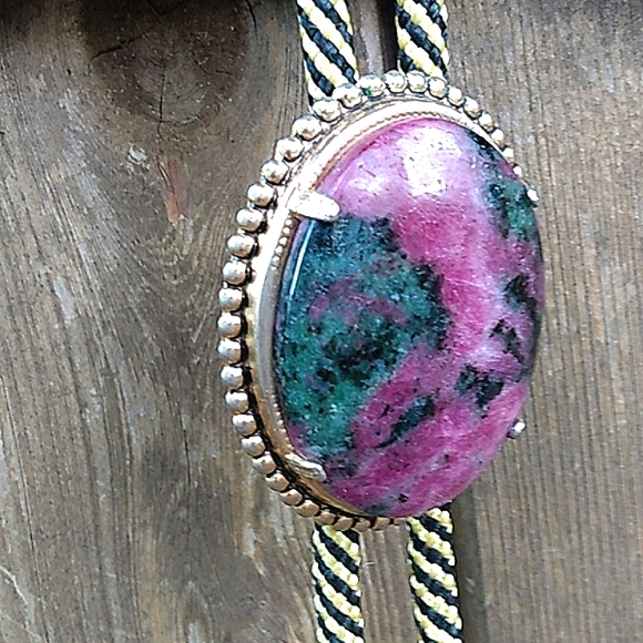 Authentic Agate Cabochon Pendant Western Bolo Tie - Picture 5 of 16